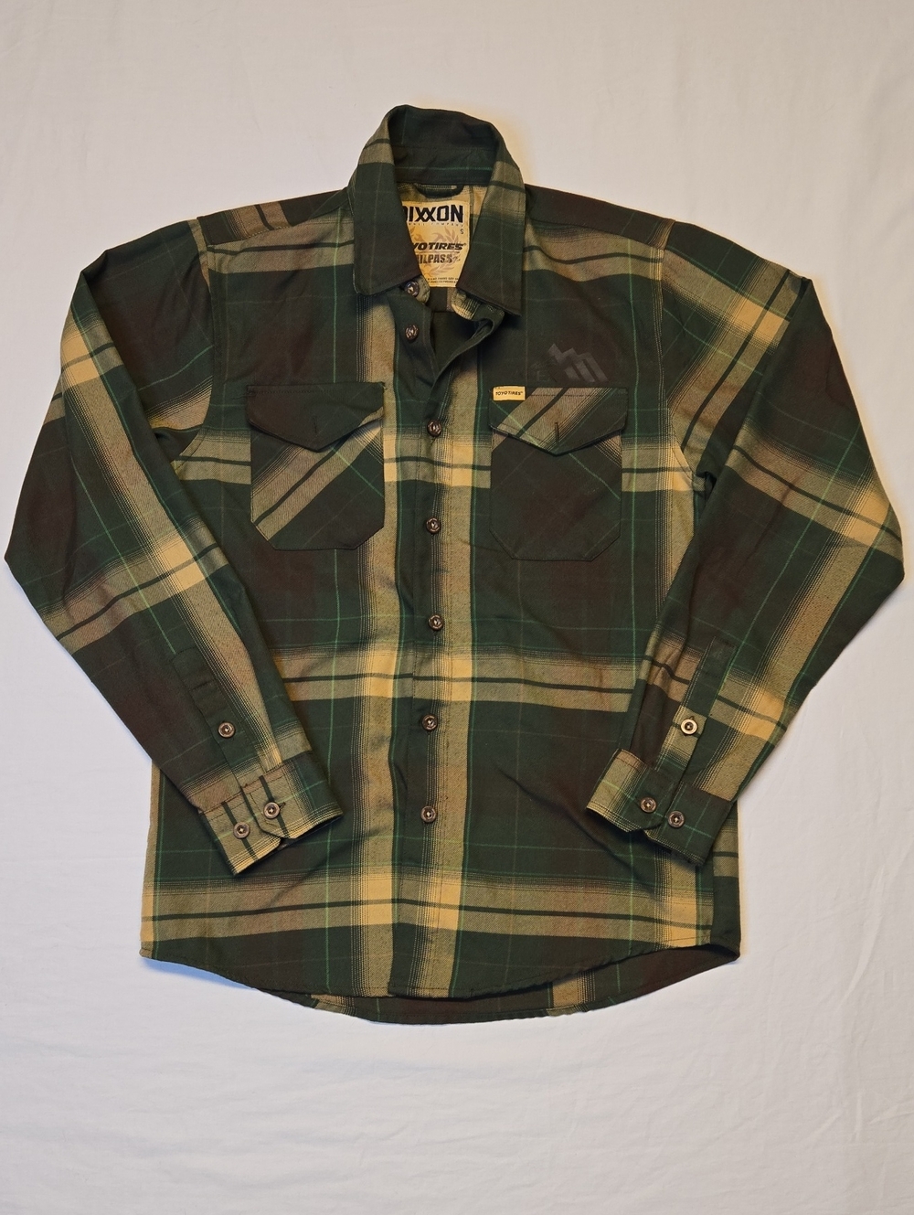 DIXXON Toyo Tires Trailpass Green and Tan Plaid Button Down Work Shirt